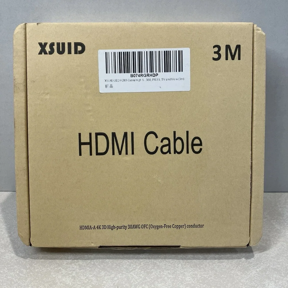 XSUID HDMI 2.0 Cable 3M 4K 60Hz LED Braided Gold Plated High Speed 30AWG Cord